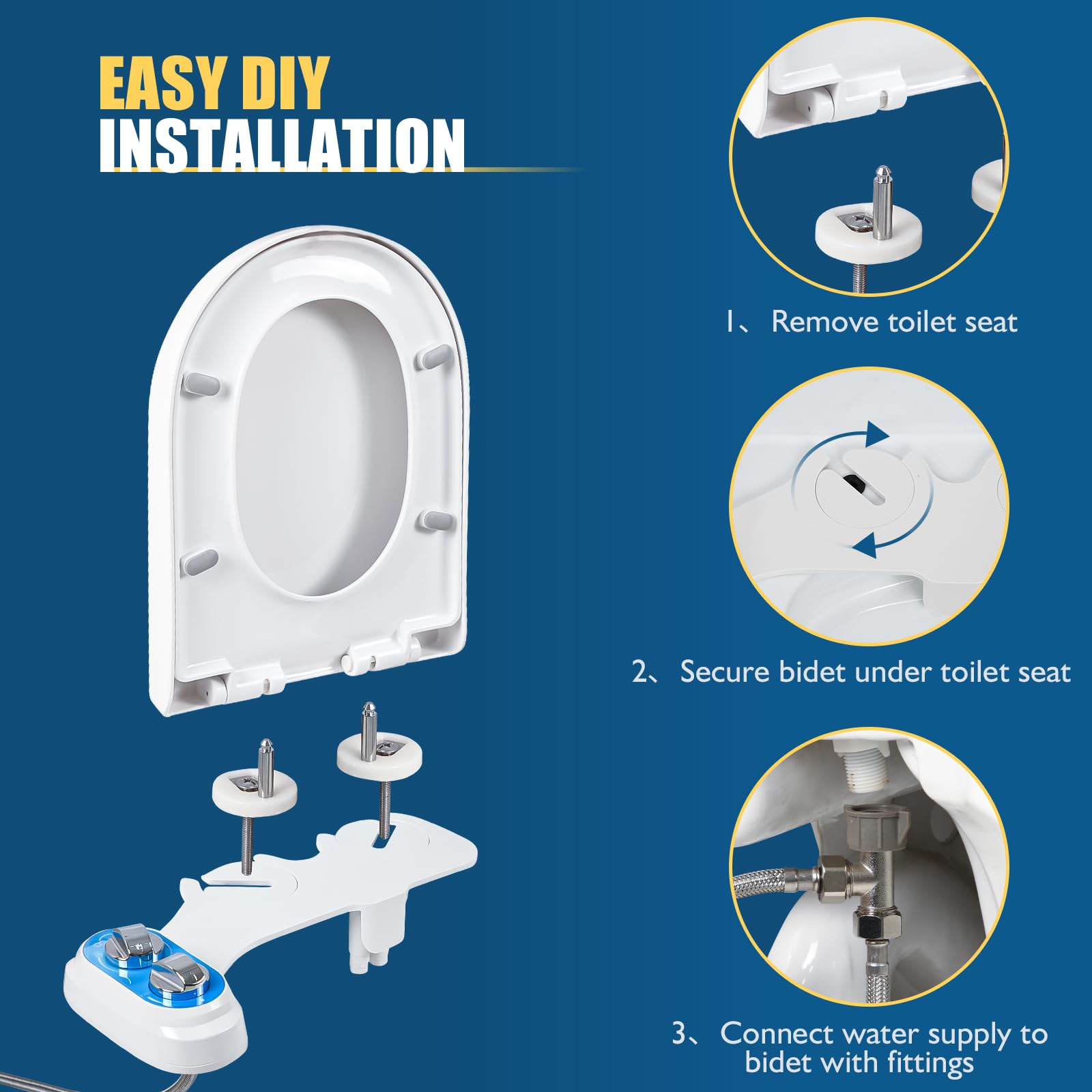 FOOFOO Bidet, Non-Electric Bidet Attachment for Toilet Seat,Self-Cleaning, Dual Nozzle,Adjustable Water Pressure, for any Standard Two-piece Toilet