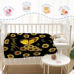 YeeJu Sunflower Kids Throw Blanket Small Yellow Floral Butterfly Blanket Gift for Girls Boys Child Baby Soft Fuzzy Fleece Blankets Black Spring Summer Flower Decorative Print Blanket 40x50