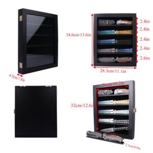 ERMMZHZW Pocket Knife Display Case,knife display case for wall,wood pocket knife display stand,For Pocket Knife and Military Folding Knife Display,Dust and UV Resistant,Lockable,Black