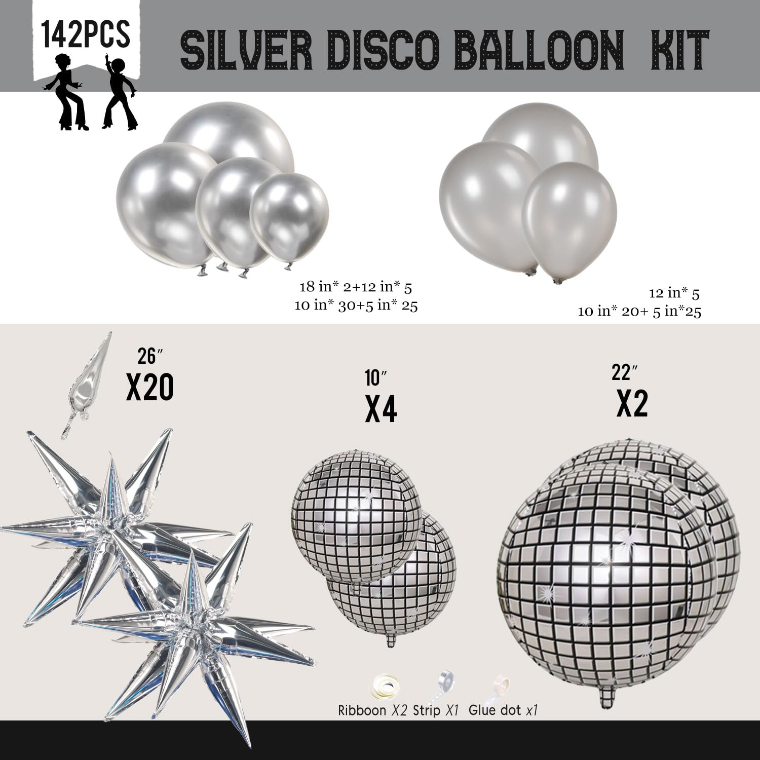 yeewaka silver disco party balloon garland arch kit 140cs with disco ball star mylar balloon for disco theme Birthday party graduation prom decorations