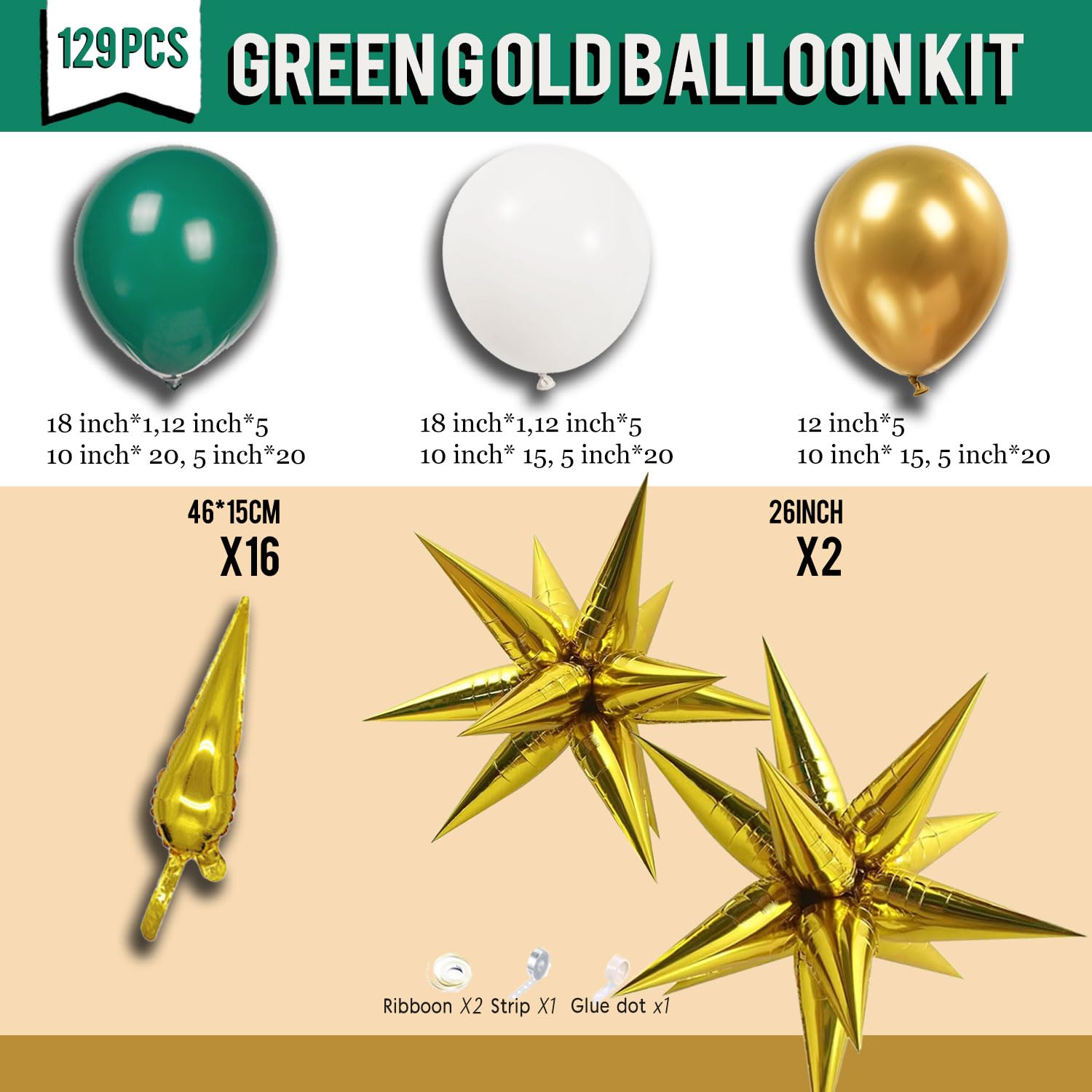 Hunter Green and Gold Balloon Garland Arch Kit 129PCS dark emerald green white with mylar star balloons for Wild One Birthday Party Baby Shower Jungle Party Supplies Decorations