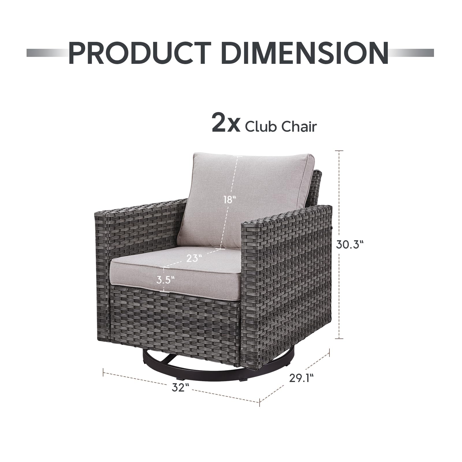 Artfurniz Patio Chairs Wicker Swivel Rocker Set of 2 - Heavy Duty Patio Furniture Set 350LBS Max Load Wicker Outdoor Swivel Glider Rocking Chairs for Porch Balcony Deck Poolside - Grey/Beige