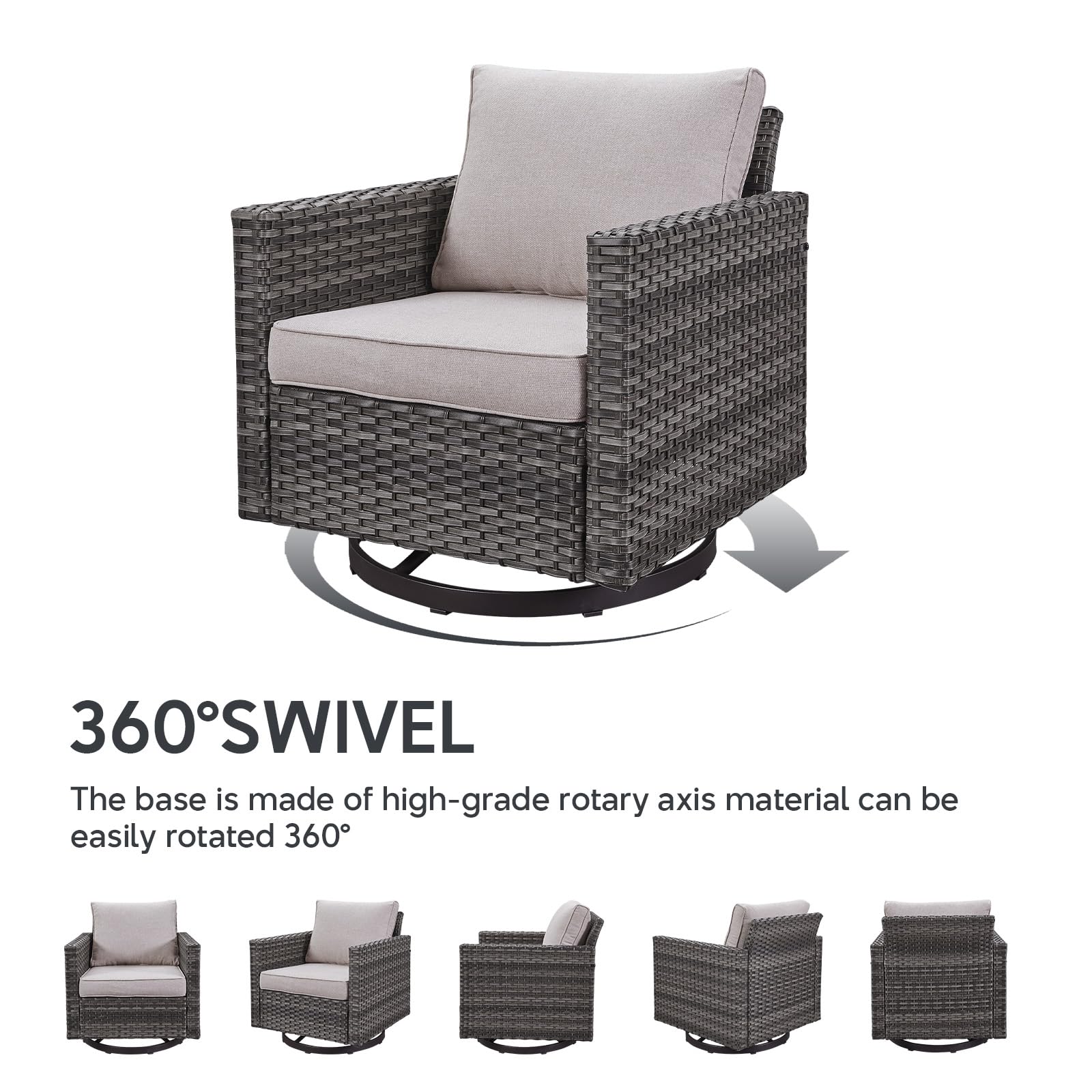 Artfurniz Patio Chairs Wicker Swivel Rocker Set of 2 - Heavy Duty Patio Furniture Set 350LBS Max Load Wicker Outdoor Swivel Glider Rocking Chairs for Porch Balcony Deck Poolside - Grey/Beige