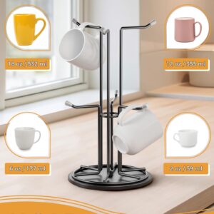 Bulado Mug Tree for Large Mugs, 360° Rotated Coffee Mug Holder, Metal Mug Tree for Counter Large Mugs 6, Coffee Cup Holder for Countertop for Easy Grab and Drop, Mug Stand for Coffee Bar Kitchen