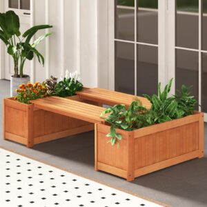 Toolsempire Outdoor Planter Bench, 45 Gallon Outdoor Bench Wooden Raised Garden Bed with Planter Box, 2-in-1 Wood Planter Bench Deck Plant Box for Porch, Patio, Garden & Backyard