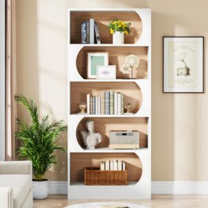 Tribesigns 5-Tier Book Shelf, Modern 71" Bookcase, Tall Freestanding Bookshelf with Storage Shelves, Large Open Bookcases Wood Display Shelving Unit for Bedroom Living Room Office (White and Walnut)