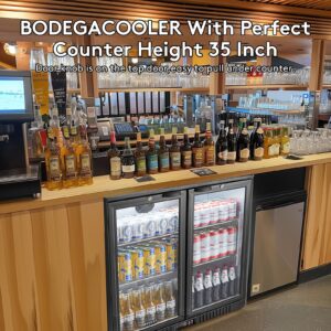 BODEGACOOLER Back Bar Cooler With 2 Glass Doors,Under Counter Back Bar Refrigerator 7.4 Cu.Ft with LED Lighting,Commercial Display Beverage Cooler for Beer,Soda Drinks,Wine