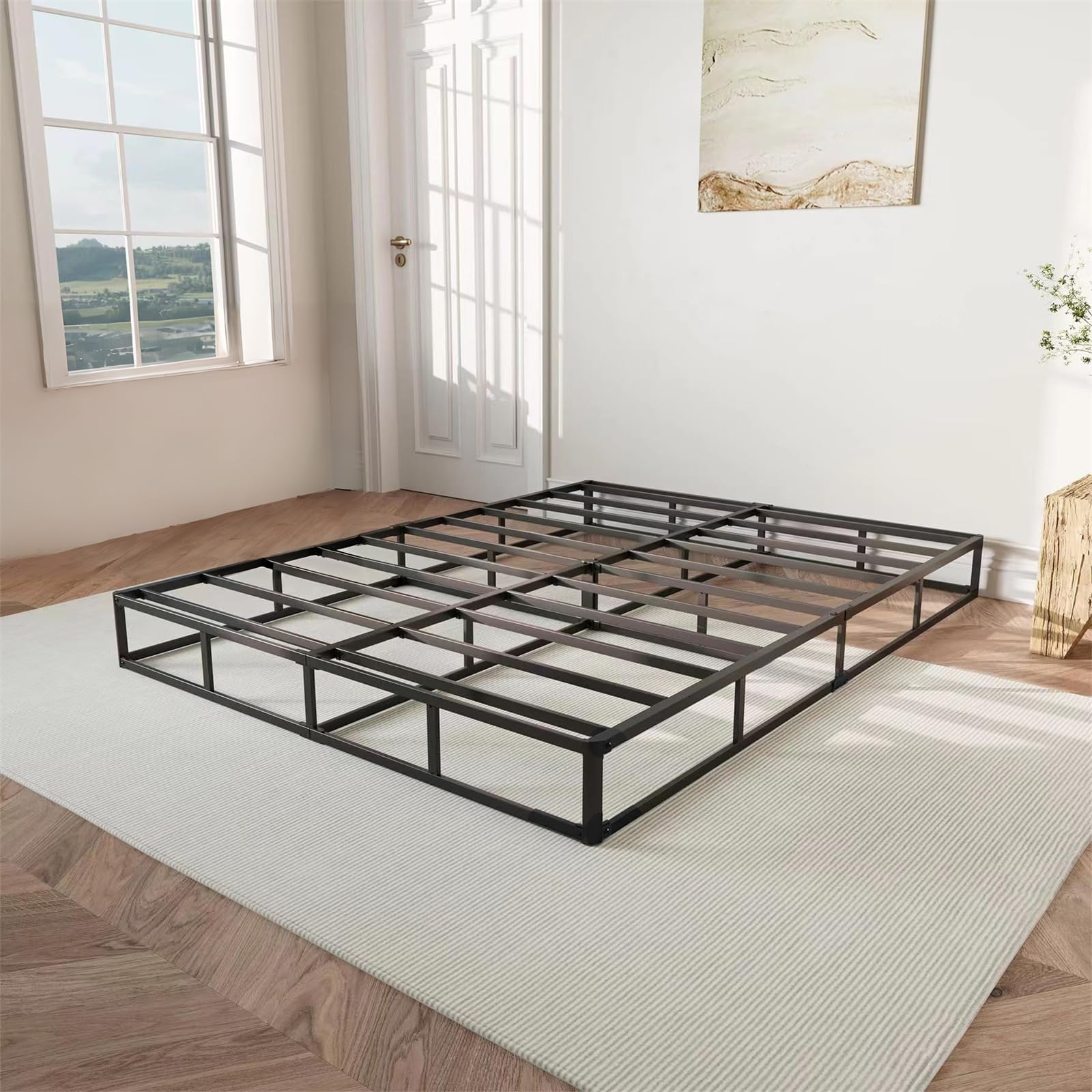 Snaye 5 Inch Full Size Bed Frame with Round Corner Edges, Low Profile Metal Platform Mattress Foundation with Heavy Duty Steel Slat Support, No Box Spring Needed/Easy Assembly/Noise Free/Black