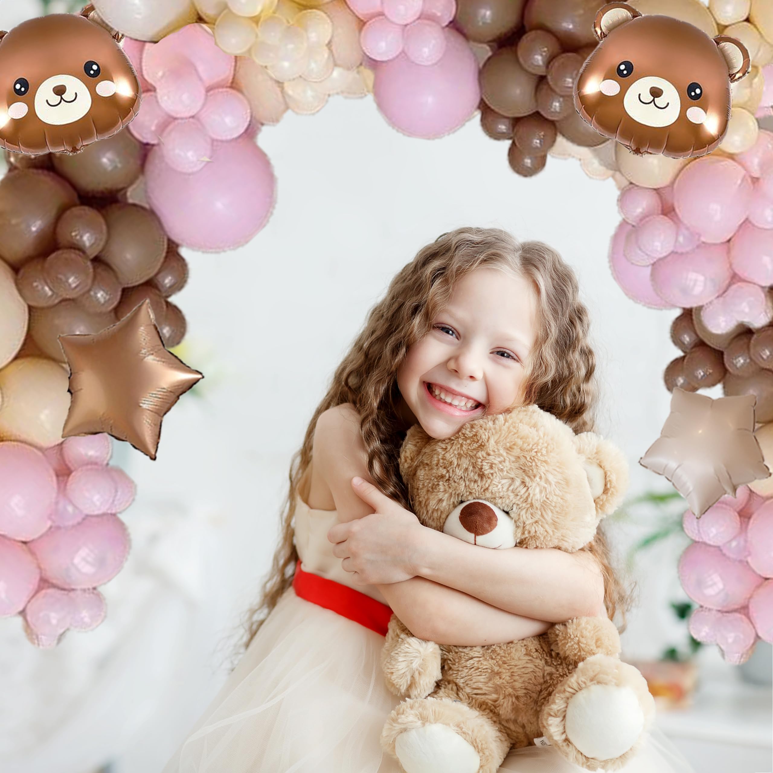 Bear Balloon Garland Arch Kit 140pcs Brown Pink Balloons with Bear Foil Woodland Animal Balloons for We Can Bearly Waits Bear Theme Birthday Baby Shower Party Supplies