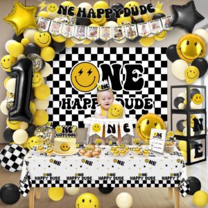 One Happy Dude 1st Birthday Decorations - Lightning Bolt One Happy Dude First Birthday Backdrop Balloons Arch Box High Chair Banner Birthday Party Idea for Baby Boys|Girls