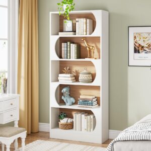 Tribesigns 5-Tier Book Shelf, Modern 71" Bookcase, Tall Freestanding Bookshelf with Storage Shelves, Large Open Bookcases Wood Display Shelving Unit for Bedroom Living Room Office (White and Walnut)