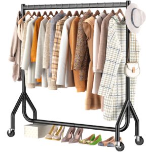 hyseyy clothes clothing rack, rolling heavy duty clothes rack load 420 lbs with wheels, metal clothes rack for hanging clothes, portable standing clothes garment rack, black,48 inches