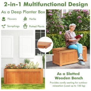 Toolsempire Outdoor Planter Bench, 45 Gallon Outdoor Bench Wooden Raised Garden Bed with Planter Box, 2-in-1 Wood Planter Bench Deck Plant Box for Porch, Patio, Garden & Backyard