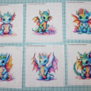 6 Piece 4"x4" Baby Dragons 100% Cotton Panel Squares - Quilting Sewing Panel Blocks AP2