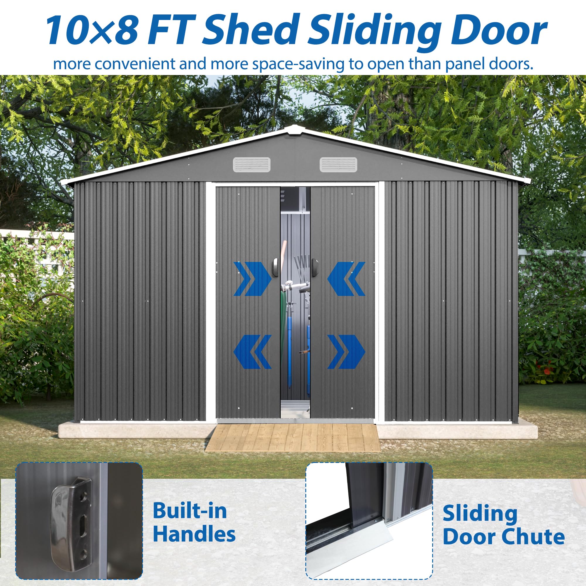 Jaxenor Sheds & Outdoor Storage Clearance 10x8 FT, Large Metal Outdoor Storage Shed for Garden, Patio, Backyard, Lawn, Grey