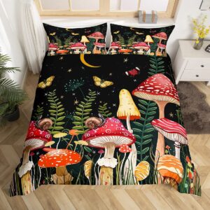 feelyou kids mushroom bedding set natural wild fungus duvet cover set for kids girls botanical plants comforter cover butterfly 1 duvet cover with 1 pillowcase full size (no comforter)