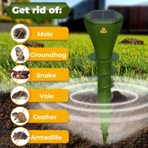 Solar Powered Mole Repellent for Lawns Screw Gopher Repellent Quiet Outdoor Vibration Deterrent Get Rid of Snake Vole Racoon Armadillo and Other Burrowing Pests (8 Pack)