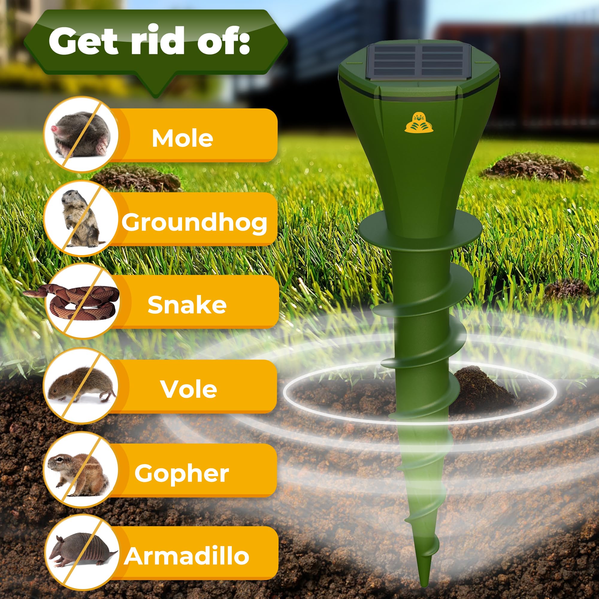 Solar Powered Mole Repellent for Lawns Screw Gopher Repellent Quiet Outdoor Vibration Deterrent Get Rid of Snake Vole Racoon Armadillo and Other Burrowing Pests (8 Pack)