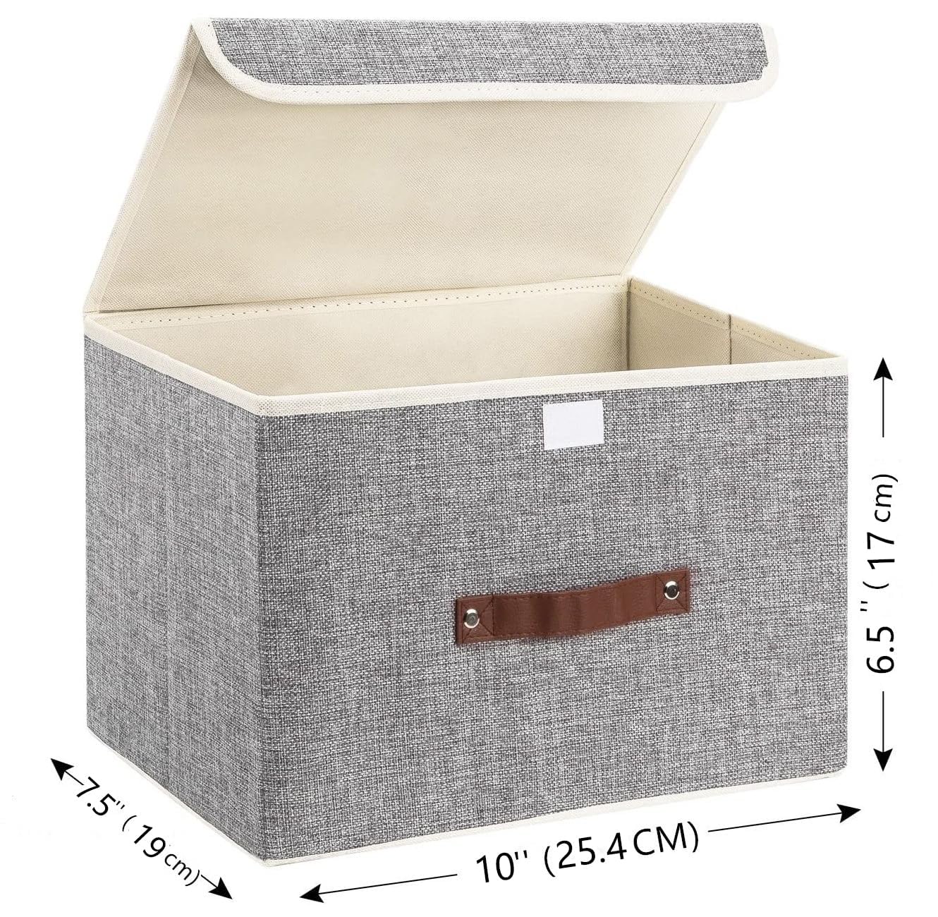 Calonge Storage Bin with Lid Storage Boxes with PU Leather Handles Decorative Foldable Lidded Cotton Linen Fabric Home Container with Flip-Top Lid & Handles, Clothes Blanket Box