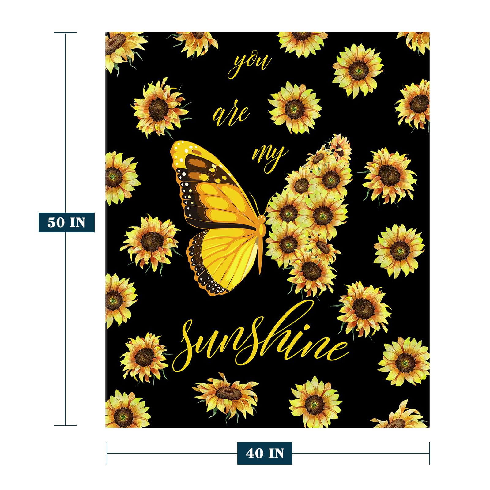 YeeJu Sunflower Kids Throw Blanket Small Yellow Floral Butterfly Blanket Gift for Girls Boys Child Baby Soft Fuzzy Fleece Blankets Black Spring Summer Flower Decorative Print Blanket 40x50