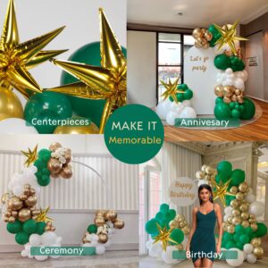 Hunter Green and Gold Balloon Garland Arch Kit 129PCS dark emerald green white with mylar star balloons for Wild One Birthday Party Baby Shower Jungle Party Supplies Decorations