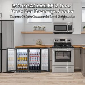 BODEGACOOLER Back Bar Cooler With 2 Glass Doors,Under Counter Back Bar Refrigerator 7.4 Cu.Ft with LED Lighting,Commercial Display Beverage Cooler for Beer,Soda Drinks,Wine