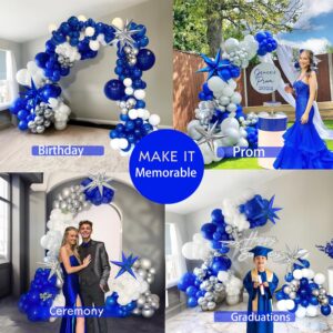 yeewaka royal blue and silver balloon garland arch kit 160+pcs with silver and Blue star balloons for Men birthday 2024 Graduation Ceremony Prom decorations