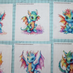 6 Piece 4"x4" Baby Dragons 100% Cotton Panel Squares - Quilting Sewing Panel Blocks AP2