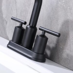 JAKARDA 4Inch 2 Handle Black Bathroom Faucet 3 Holes, Black Bathroom Sink Faucet with Pop up Drain Assembly and Water Supply Lines, Black