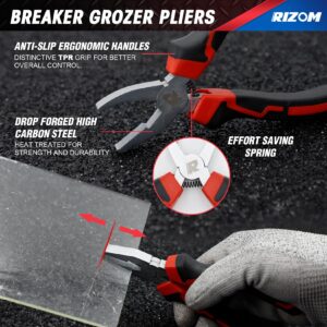 Rizom Glass Cutting Tool, Glass Cutter 2-20MM, 8" Tile Nippers, 8" Glass Running Pliers with Curved Jaws, 6" Breaker Grozer Pliers, Glass Cutter Kit for Stained Glass, Tiles, Mosaic Cutting