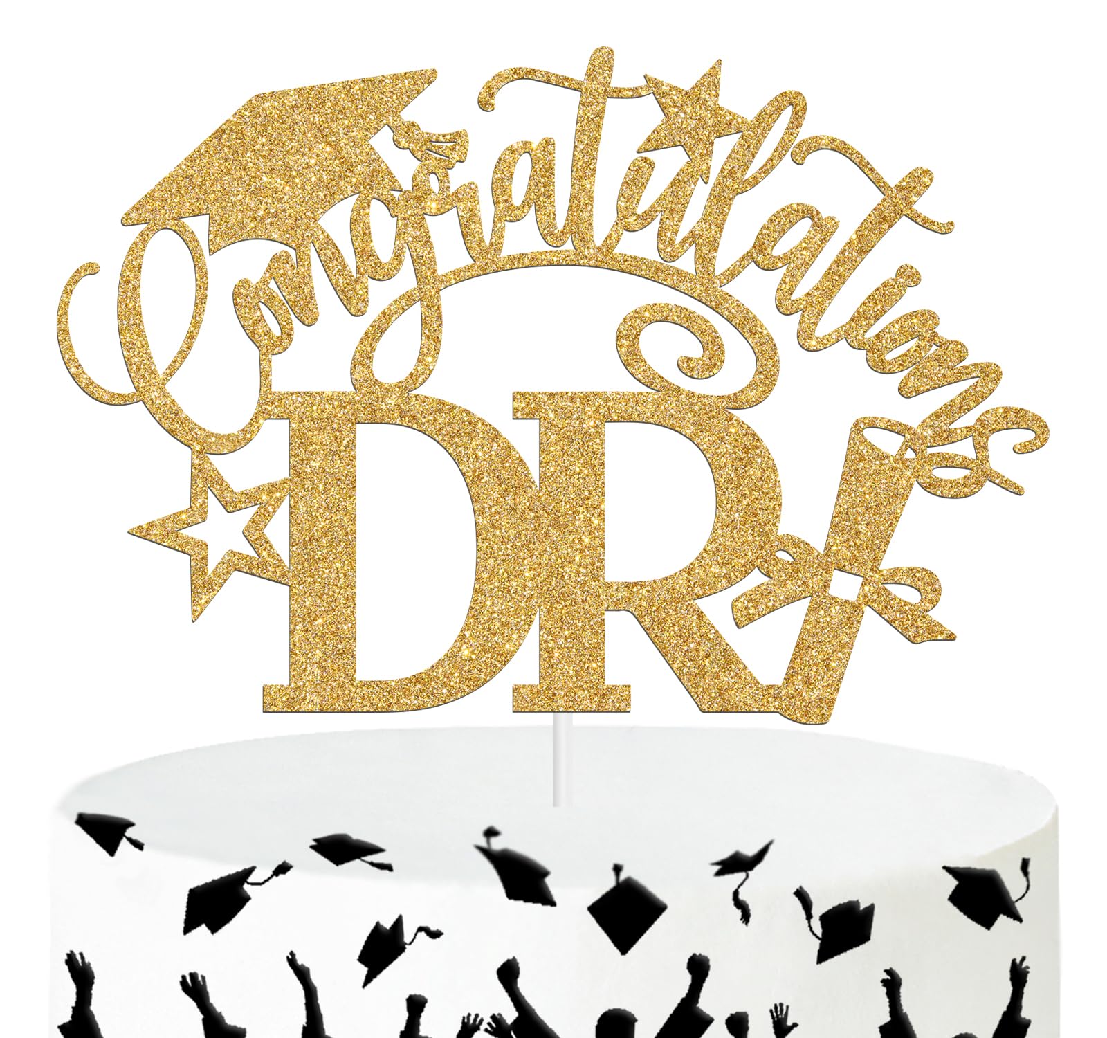 Congratulations DR Cake Topper, Congrats Grad/Doctoral Degree Cake Decor, Class of 2024 Graduation Party Decorations Supplies, Gold Glitter