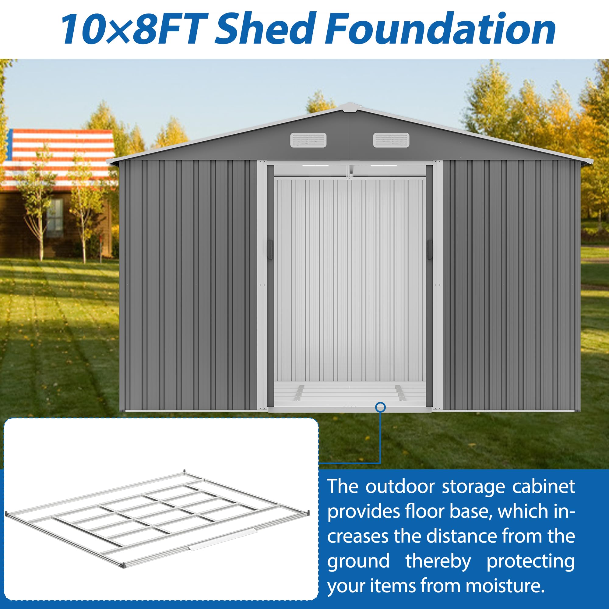 Jaxenor Sheds & Outdoor Storage Clearance 10x8 FT, Large Metal Outdoor Storage Shed for Garden, Patio, Backyard, Lawn, Grey