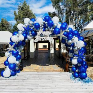 yeewaka royal blue and silver balloon garland arch kit 160+pcs with silver and Blue star balloons for Men birthday 2024 Graduation Ceremony Prom decorations