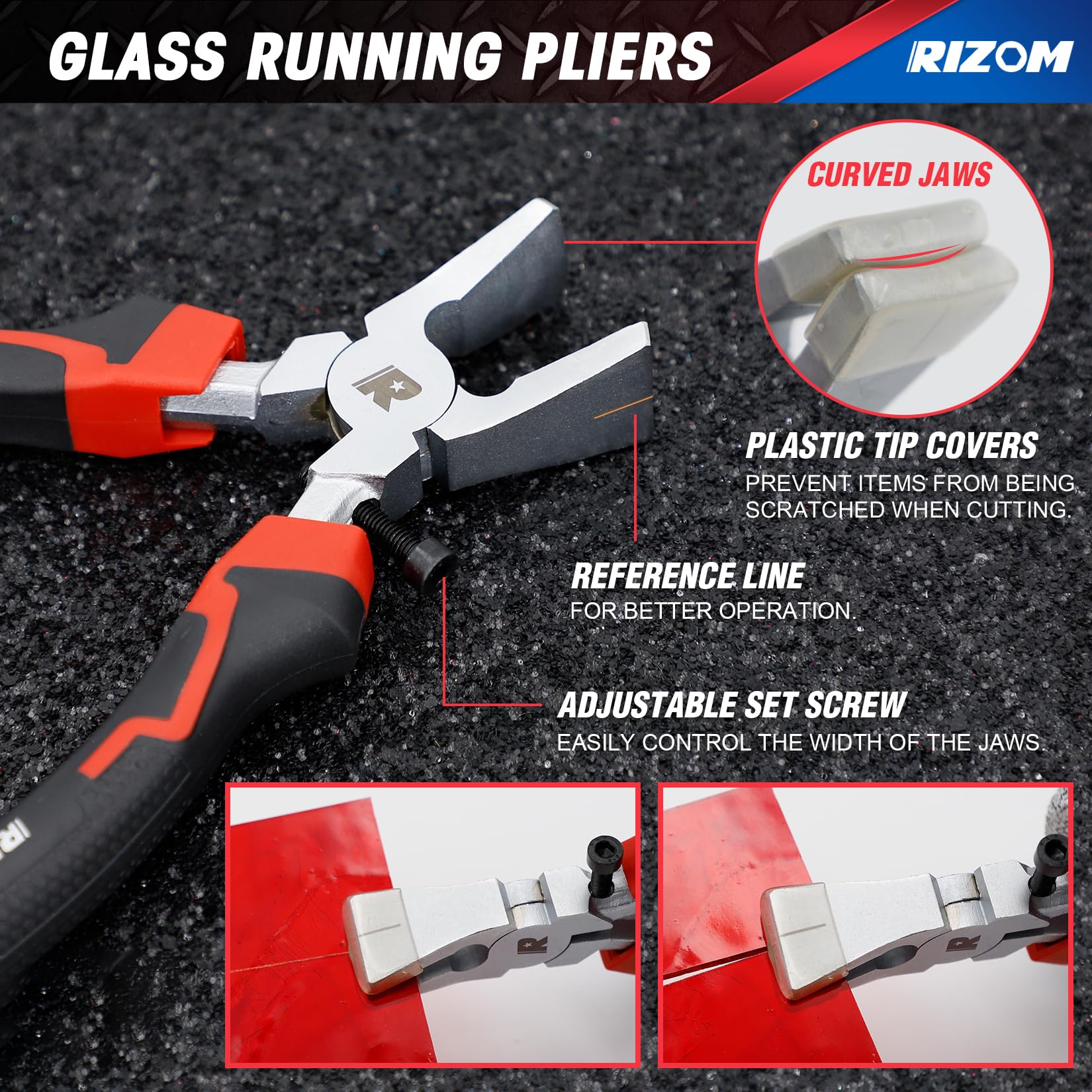 Rizom Glass Cutting Tool, Glass Cutter 2-20MM, 8" Tile Nippers, 8" Glass Running Pliers with Curved Jaws, 6" Breaker Grozer Pliers, Glass Cutter Kit for Stained Glass, Tiles, Mosaic Cutting