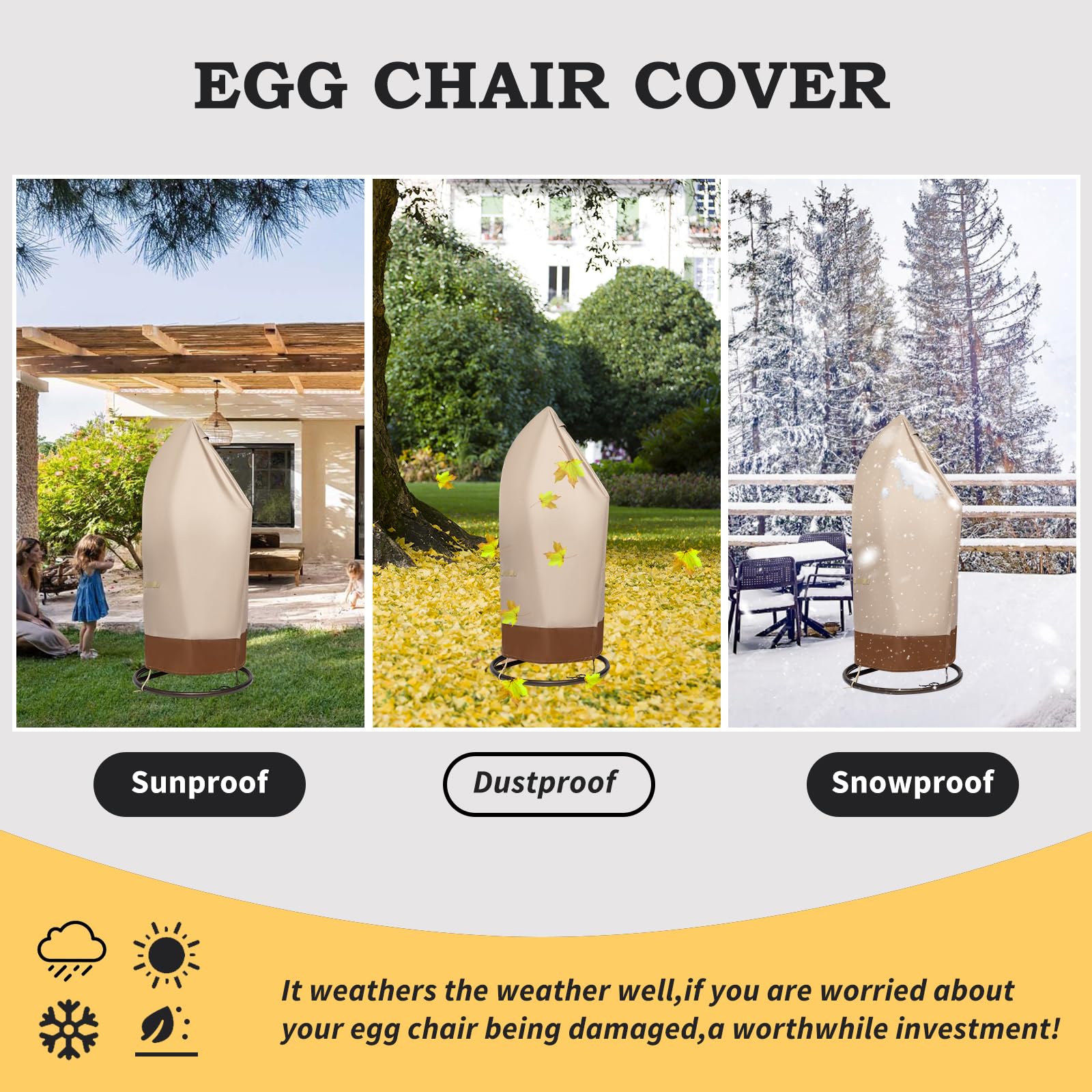 Egg Chair Cover with Waterproof Zipper,Outdoor Hanging Egg Chair Cover with Air Vent,Egg Swing Chair Cover Patio Wicker Hanging Chair Covers UV Resistance (75 X 45 Inches)