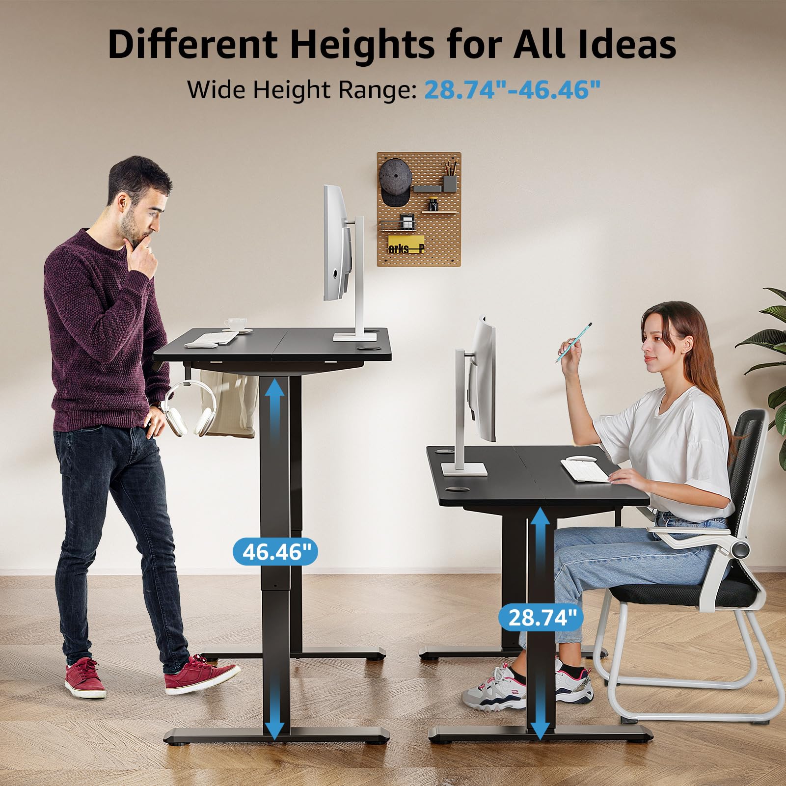 MOUNTUP Electric Height Adjustable Standing Desk, 48 x 24 Inches Sit Stand Desk with Memory Controller, Ergonomic Stand Up Desk for Home Office with Splice Board, Black