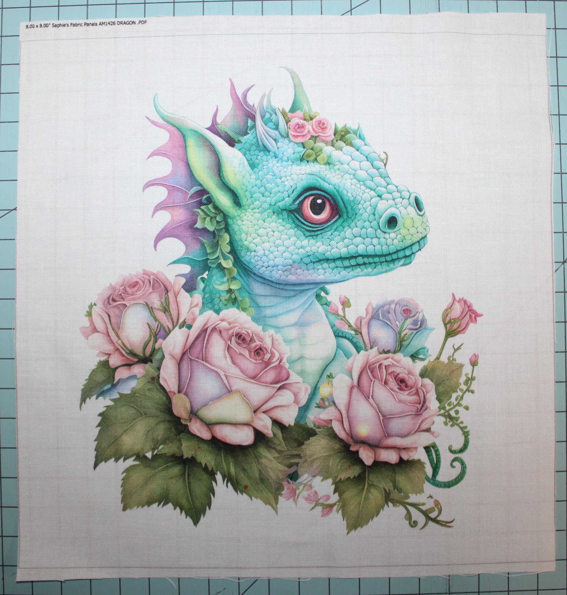 Fabric Panel 8"x8" Dragon 100% Cotton Quilting Panel Square AM1426