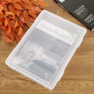 LDXDRU 3Pcs Craft Storage Boxes with Hinged Lids, Transparent File Box, Plastic File Storage Box, Documents Storage Boxes Clear Plastic Storage Box with Lid for A4 Files, Crafts, Magazines, 12" x 8.6"