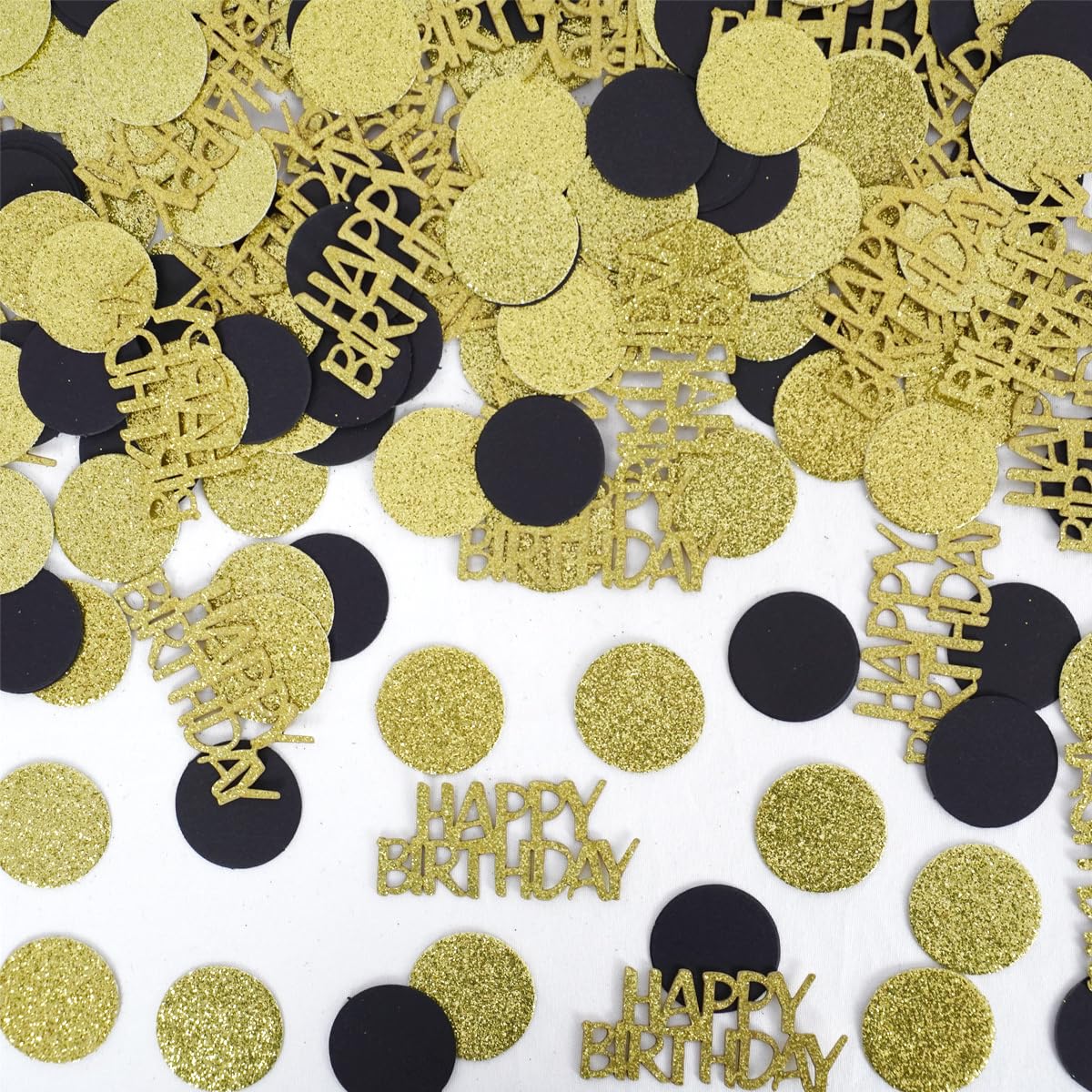 Happy Birthday Confetti, Glitter Gold and Black Birthday Table Scatter Confetti, Polka Dot, Circle Dots Paper Confetti, Birthday Party Decorations for Table Bed Balloon (100 PCS)