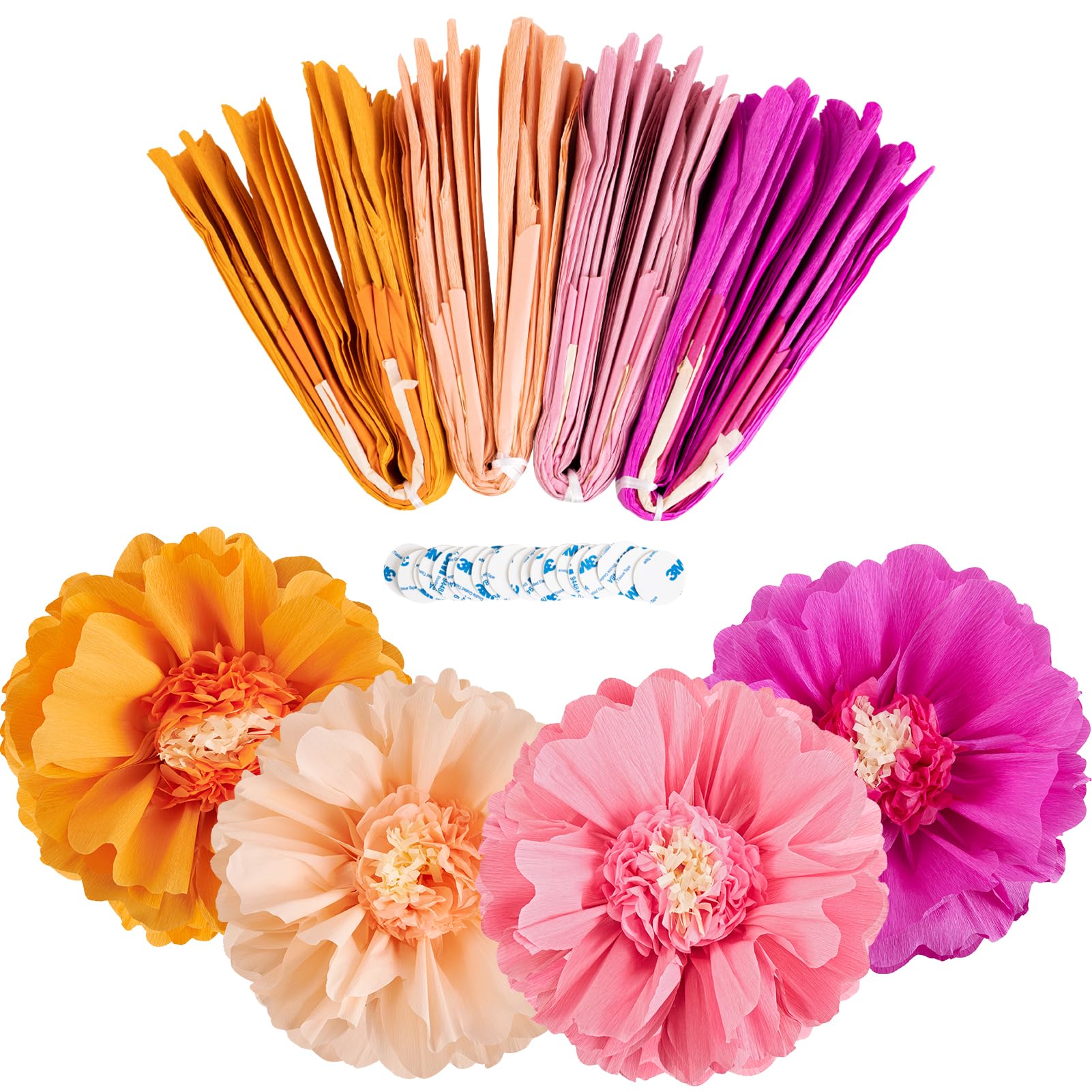 SUNBEAUTY 4 PCS 20" Hot Pink Orange Party Decorations Giant Paper Flowers Tissue Paper Flowers Paper Flowers Decorations Spring Party Decorations Flower Birthday Party Decorations