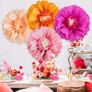 SUNBEAUTY 4 PCS 20" Hot Pink Orange Party Decorations Giant Paper Flowers Tissue Paper Flowers Paper Flowers Decorations Spring Party Decorations Flower Birthday Party Decorations