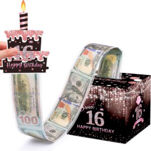 meiidoshine sweet 16th birthday money box for cash gift, surprise pull out money gift box with 100pcs transparent bags - fun ways to give cash as a 16th birthday gift for girls