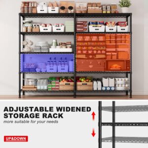 REIBII 1500LBS Storage Shelves 61.2''W Wire Shelving Unit 5 Tier Metal Shelving for Storage Rack Shelves for Storage Heavy Duty Garage Shelf Pantry Shelves Kitchen Shelving, 61.2''W*72.4''H*15.7" D