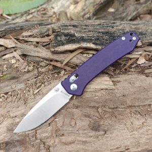 EMHTiii Pocket Folding EDC Knife: 3.14" D2 Steel Satin Sharp Blade, G10 Scales, Crossbar Axis Lock, Reversible Clip, Great Gifts for Men Women Camping Hiking Outdoor, Purple