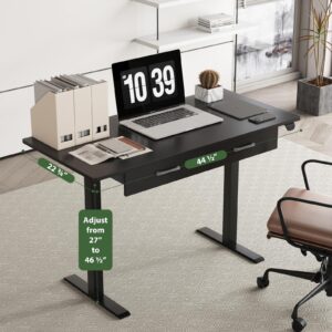 Our Modern Space 2-Drawer Height Adjustable 45" Electric Standing Desk - Upgraded Ultra Durable Home Office Large Rectangular Computer Table or Laptop Sit Stand Workstation - Black