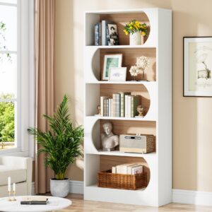 Tribesigns 5-Tier Book Shelf, Modern 71" Bookcase, Tall Freestanding Bookshelf with Storage Shelves, Large Open Bookcases Wood Display Shelving Unit for Bedroom Living Room Office (White and Walnut)