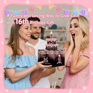 Meiidoshine Sweet 16th Birthday Money Box for Cash Gift, Surprise Pull Out Money Gift Box with 100Pcs Transparent Bags - Fun Ways to Give Cash as A 16th Birthday Gift for Girls