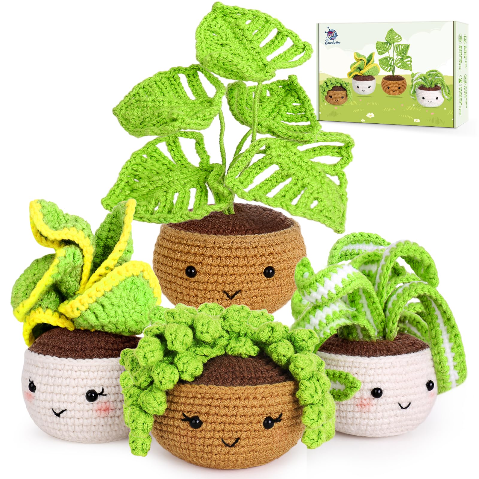 Crochetta Crochet Kit for Beginners, Crochet Starter Kits for Adults with Step-by-Step Video Tutorials, Learn to Crochet Kit Kids, Knitting Craft Supplies, Crochet Plants Indoor Home Decor(40%+ Yarn)