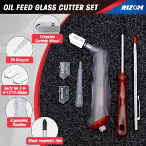 Rizom Glass Cutting Tool, Glass Cutter 2-20MM, 8" Tile Nippers, 8" Glass Running Pliers with Curved Jaws, 6" Breaker Grozer Pliers, Glass Cutter Kit for Stained Glass, Tiles, Mosaic Cutting