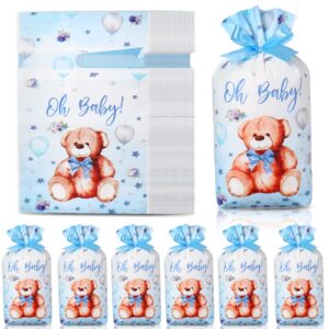 chiisong 50 pcs baby shower treat bags with bow plastic baby drawstring candy goodie bags baby shower party favor gift bags for boy girl birthday gender reveal party 9 x 6 x 2 inch(bear)